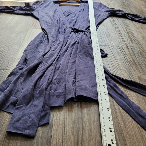 Quince Women's Wrap Dress Size L Navy Blue 100% Silk Solid Long Sleeves Collared - Picture 8 of 8